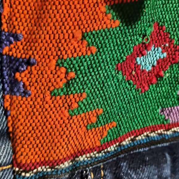Maya Jones Import Women Blue Denim Jacket Size Large Southwest Aztec Design - Picture 14 of 15